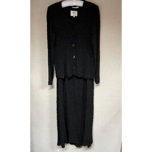 VTG MZM Sport Women's Black Long Sleeve Cardi Sleeveless Maxi Dress Set Stretch